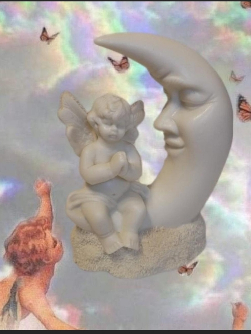 VTG Department 56 Snowbabys Praying Cherub On Crescent Moon Porcelain Figurine